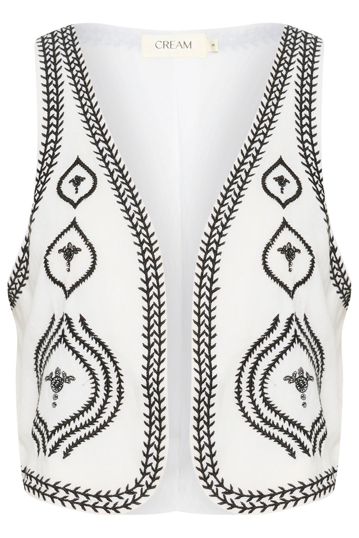 CREAM CRManju Boho Vest Snow White With Black Embroidery