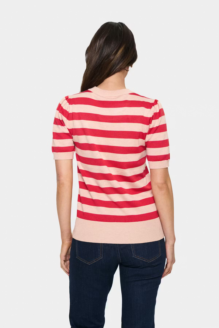 SAINT TROPEZ MilaSZ SS Block Stripe Pullover Pink Poinciana Block Stripe