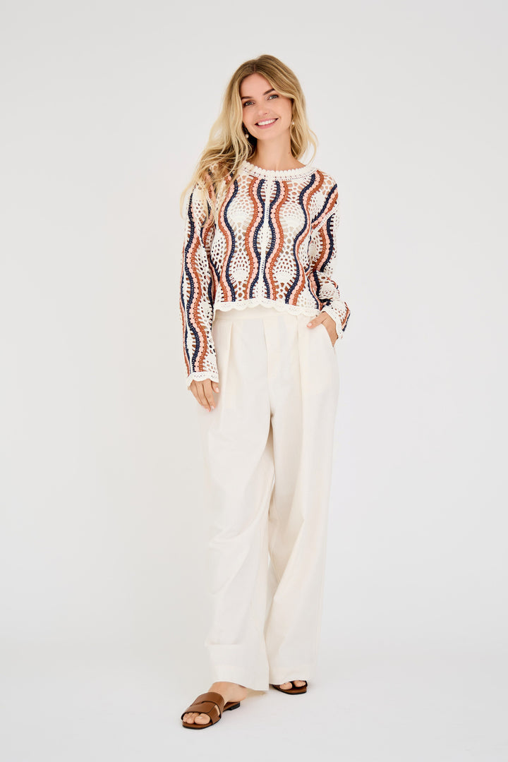 A-VIEW California Crochet Blouse White/Peach/Navy