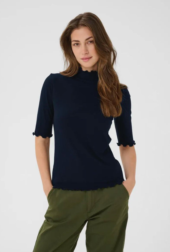 CREAM CRRibba Turtle Neck Tshirt Pitch Black