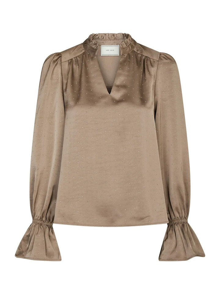 NEO NOIR Amara Heavy Sateen Bedaz Blouse Dark Taupe
