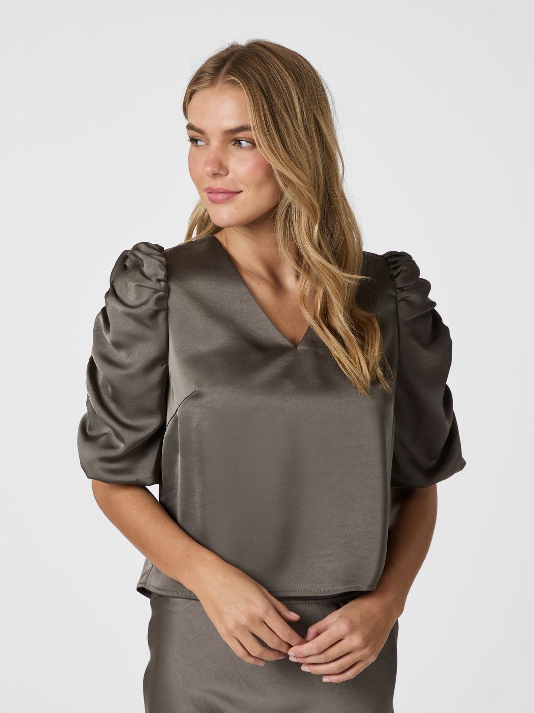 NEO NOIR Elba Heavy Sateen Blouse Warm Grey