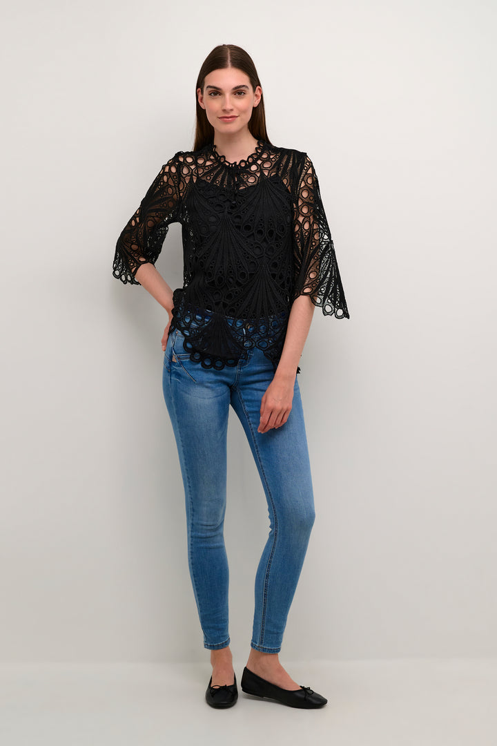 CREAM CRLhilla Lace Blouse Pitch Black