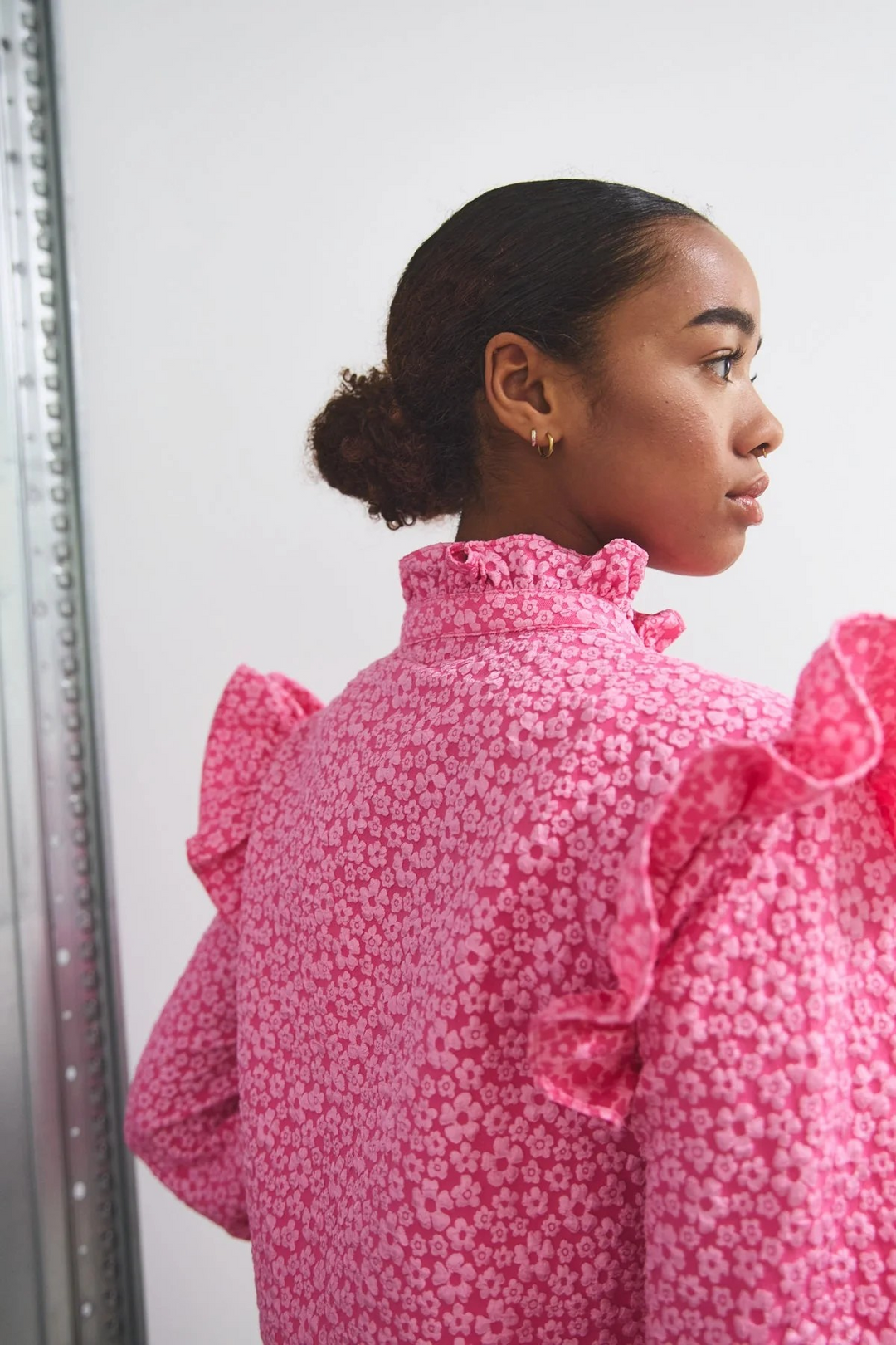 NOELLA Reno Ruby Ruffle Blouse Bright Pink