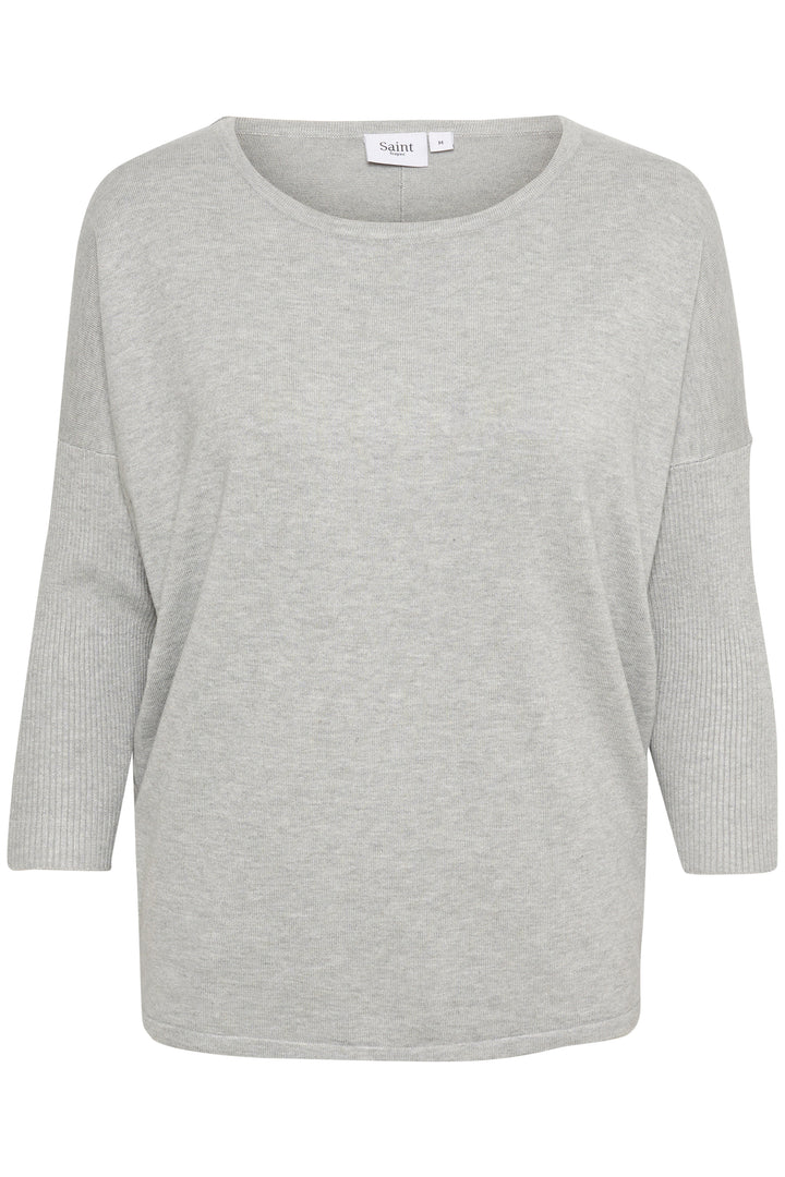 SAINT TROPEZ MilaSZ R-neck Pullover Pearl Grey Melange