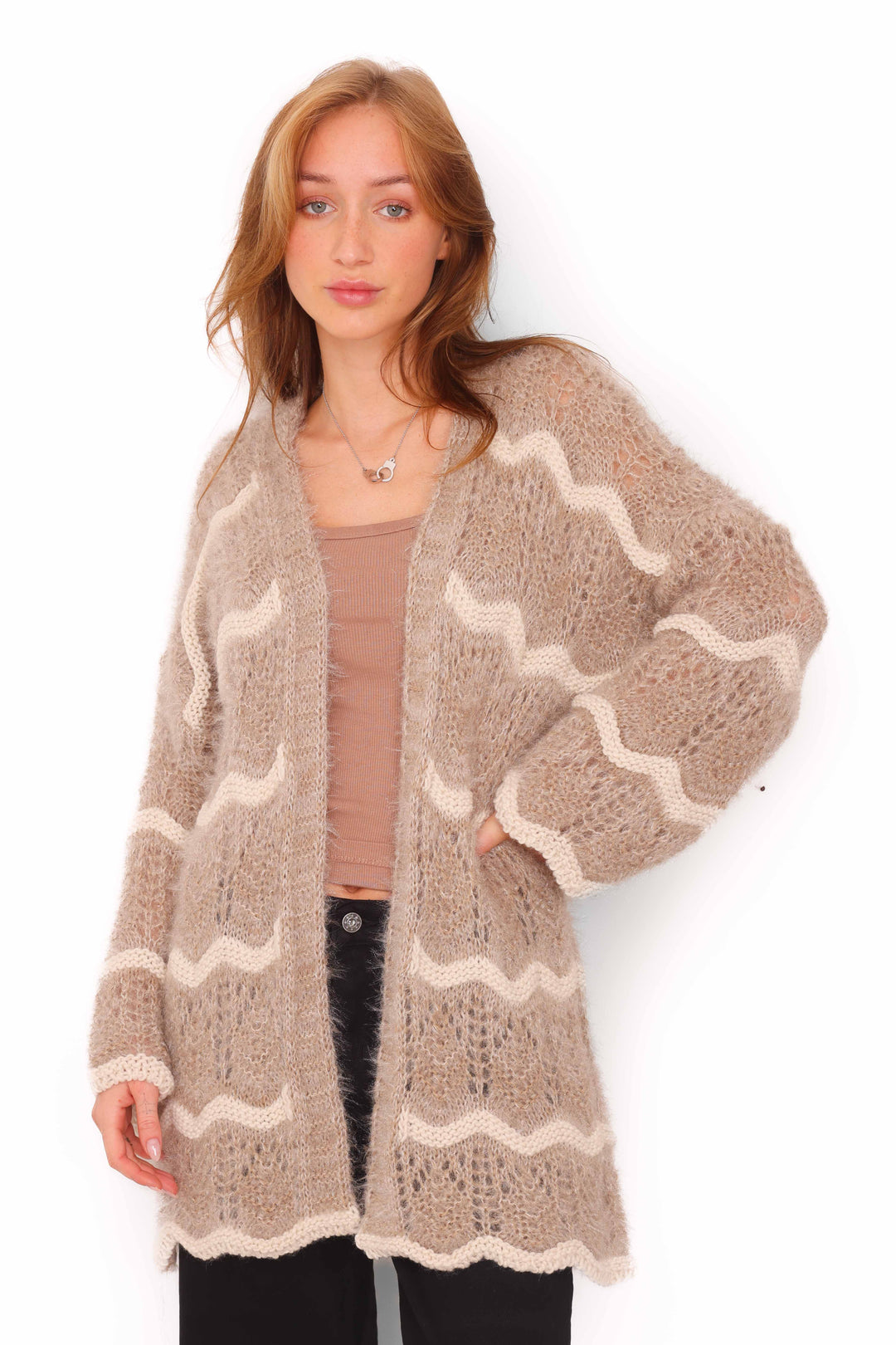 COPENHAGEN LUXE Cozy Open-Knit Cardigan Fango
