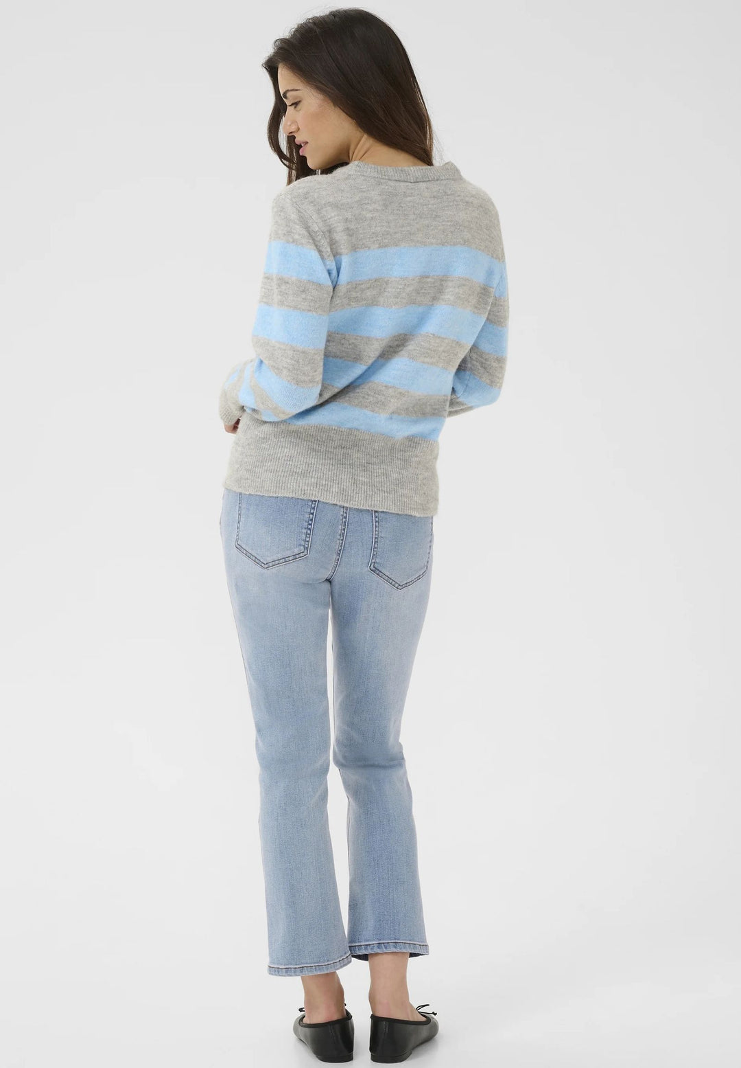 KAFFE KAniel Striped Pullover Light Grey Melange/Blue
