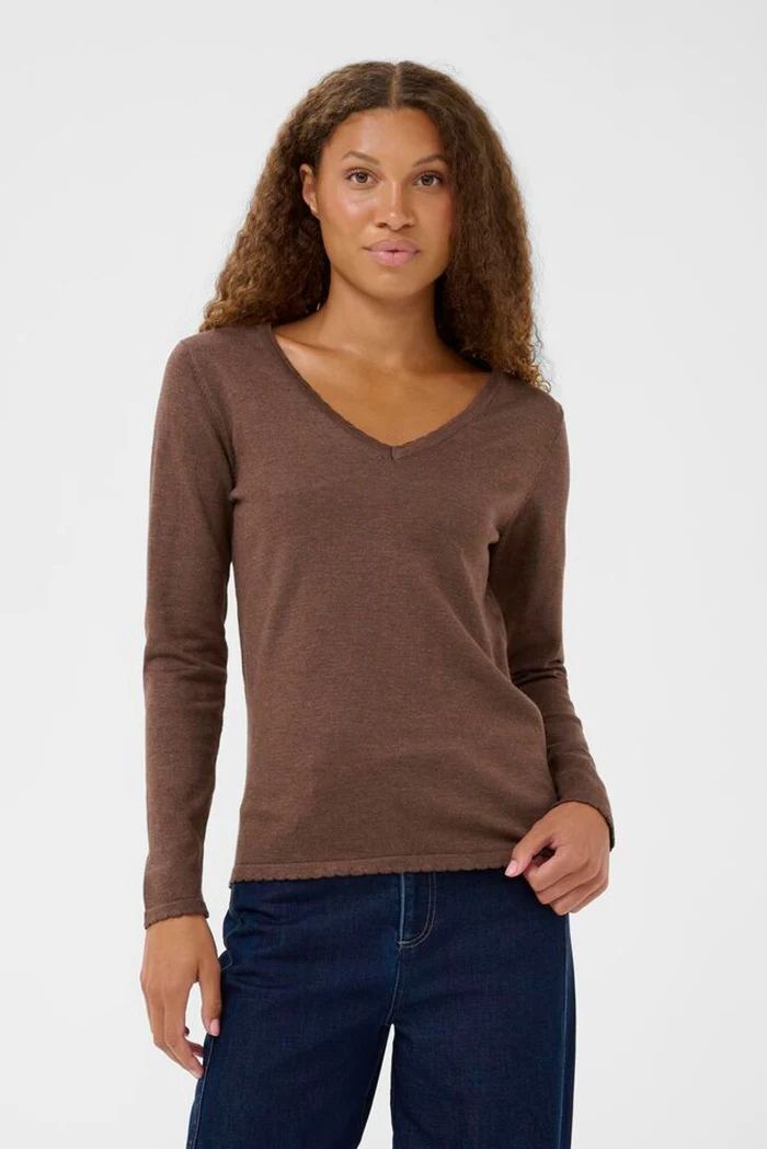 SAINT TROPEZ MilaSZ LS V-Neck Pullover Fondue Fudge Melange