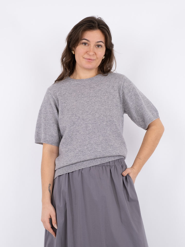 NEO NOIR Missy Knit Tee Light Grey Melange