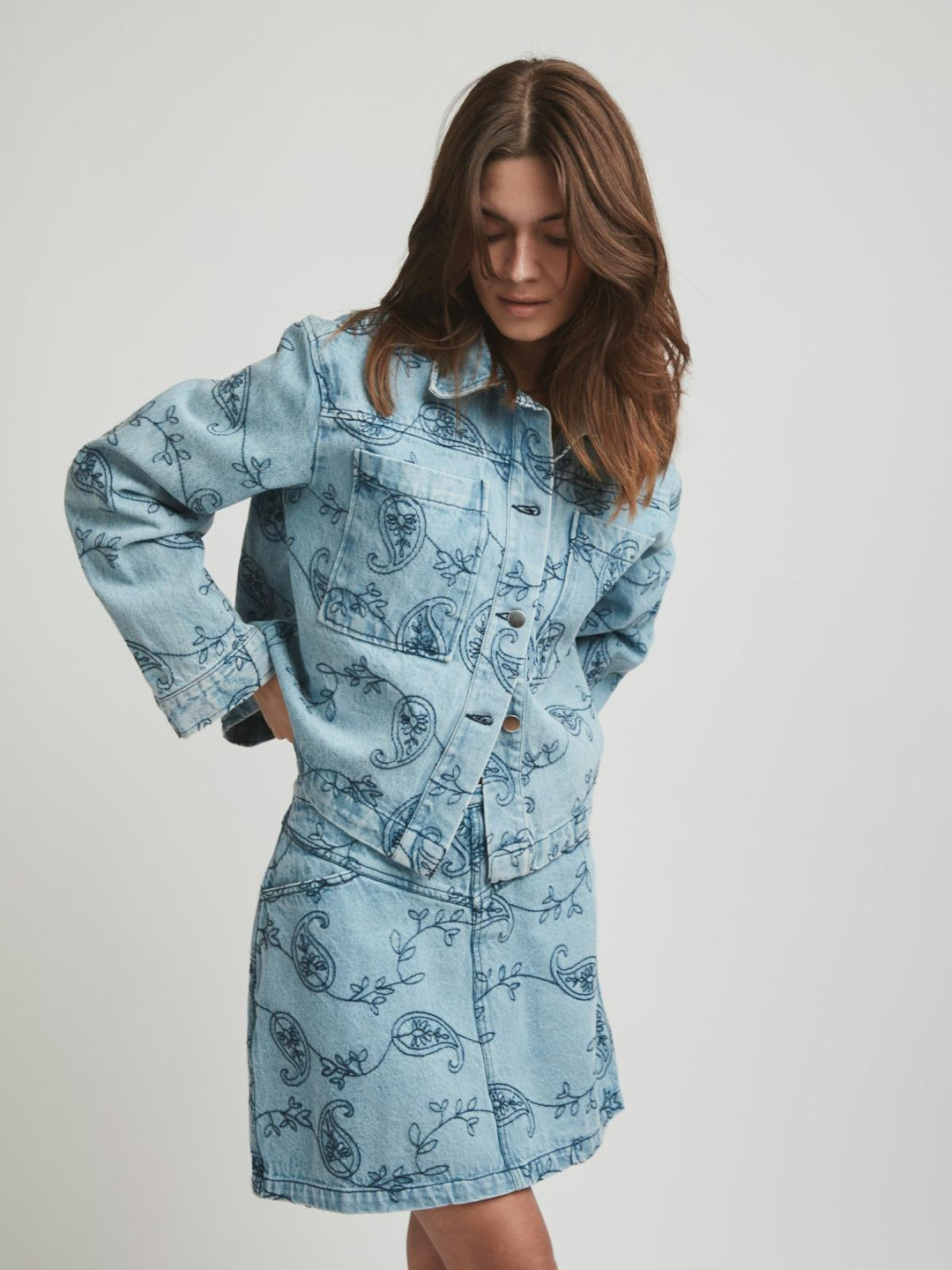 NEO NOIR Gabani Embrodery Skirt Blue