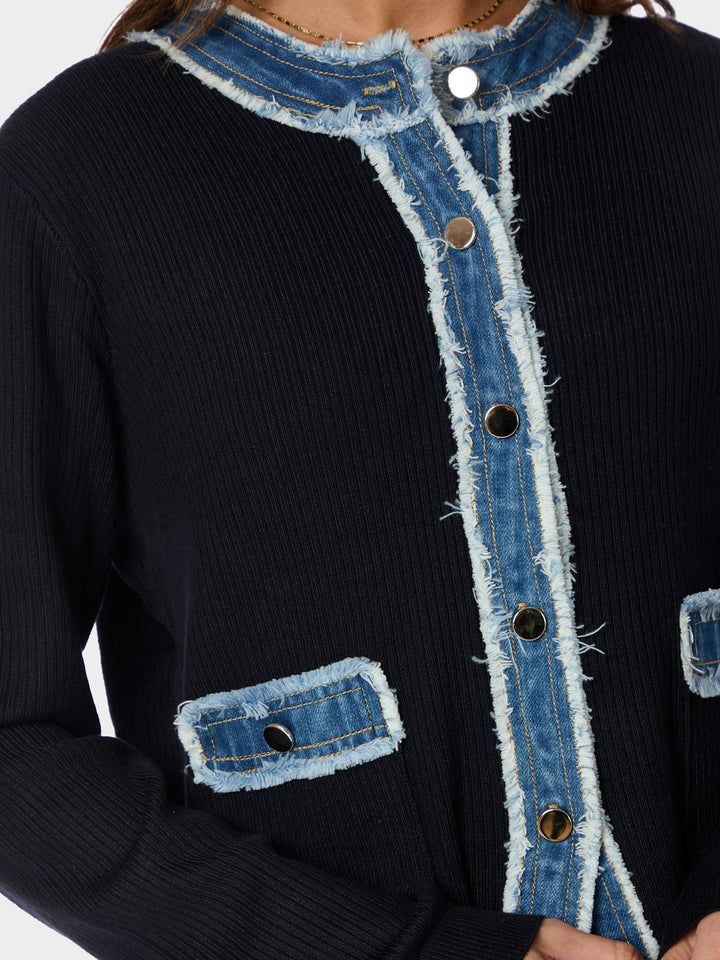 NEO NOIR Zelma Knit Denim Cardigan Navy
