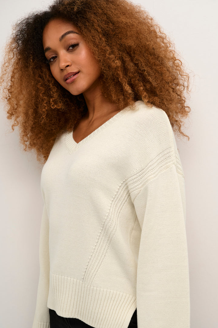 CREAM CRSoffie V-Neck Knit Pullover Eggnog