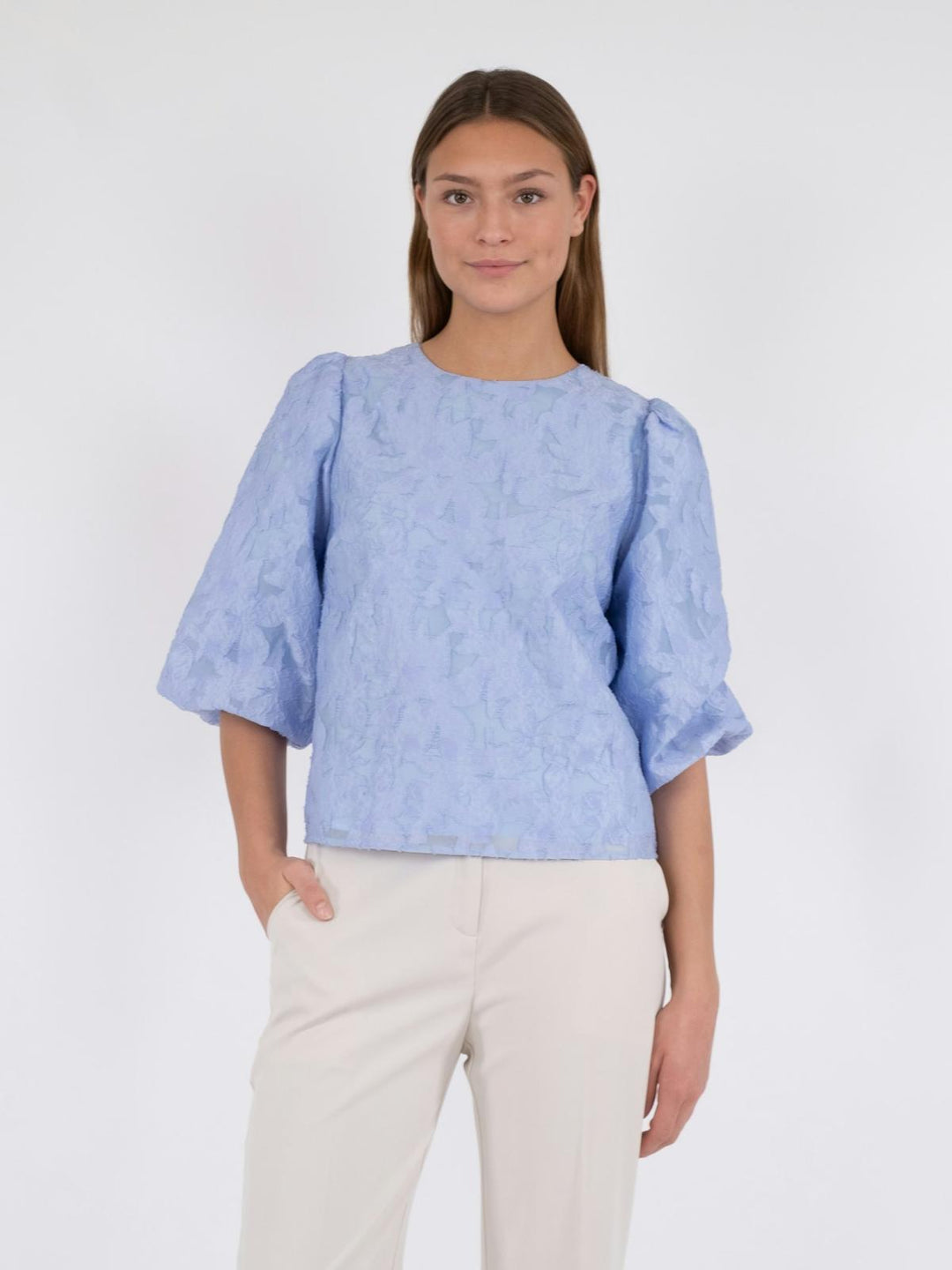 NEO NOIR Lorraine Brocade Blouse Sky Blue