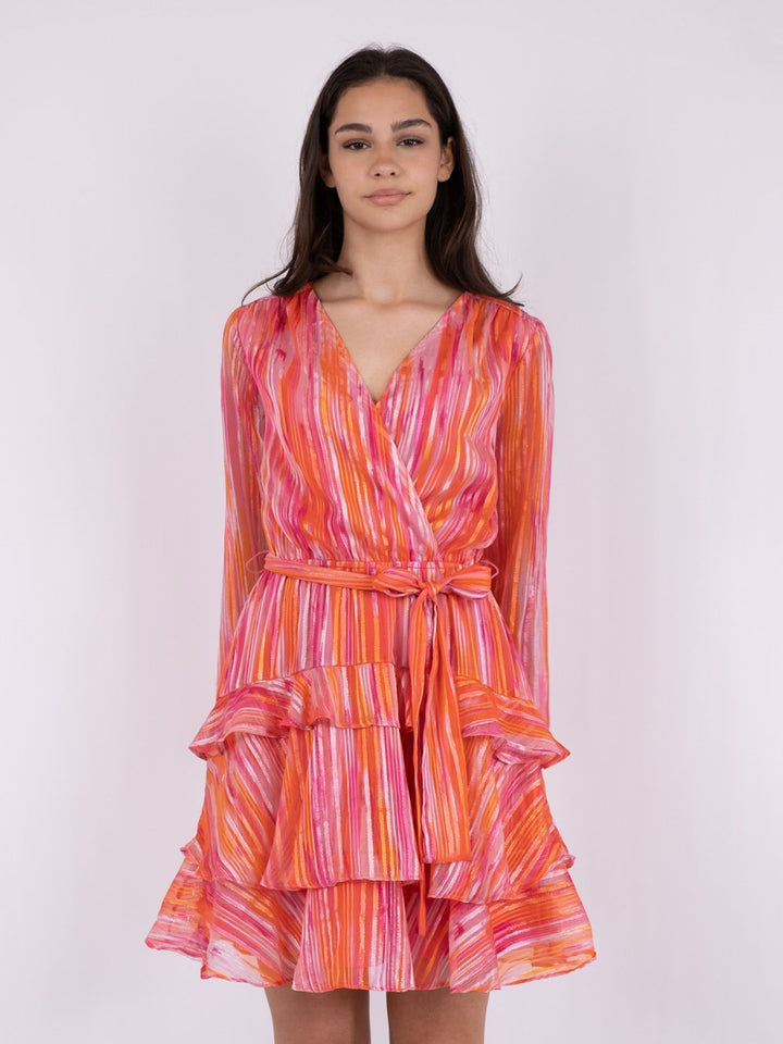 NEO NOIR Dennie Blurred Stripe Dress Orange