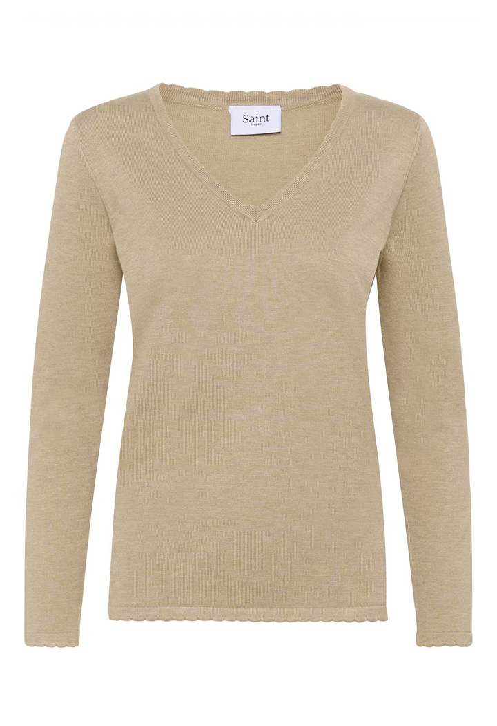 SAINT TROPEZ MilaSZ LS V-Neck Plaza Taupe Melange