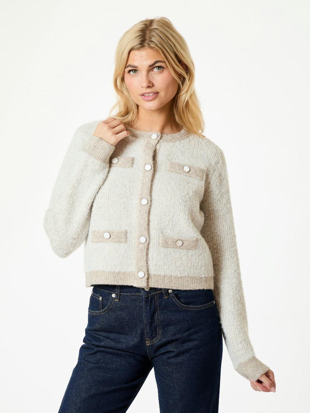 NEO NOIR Vivia Knit Cardigan Beige Melange