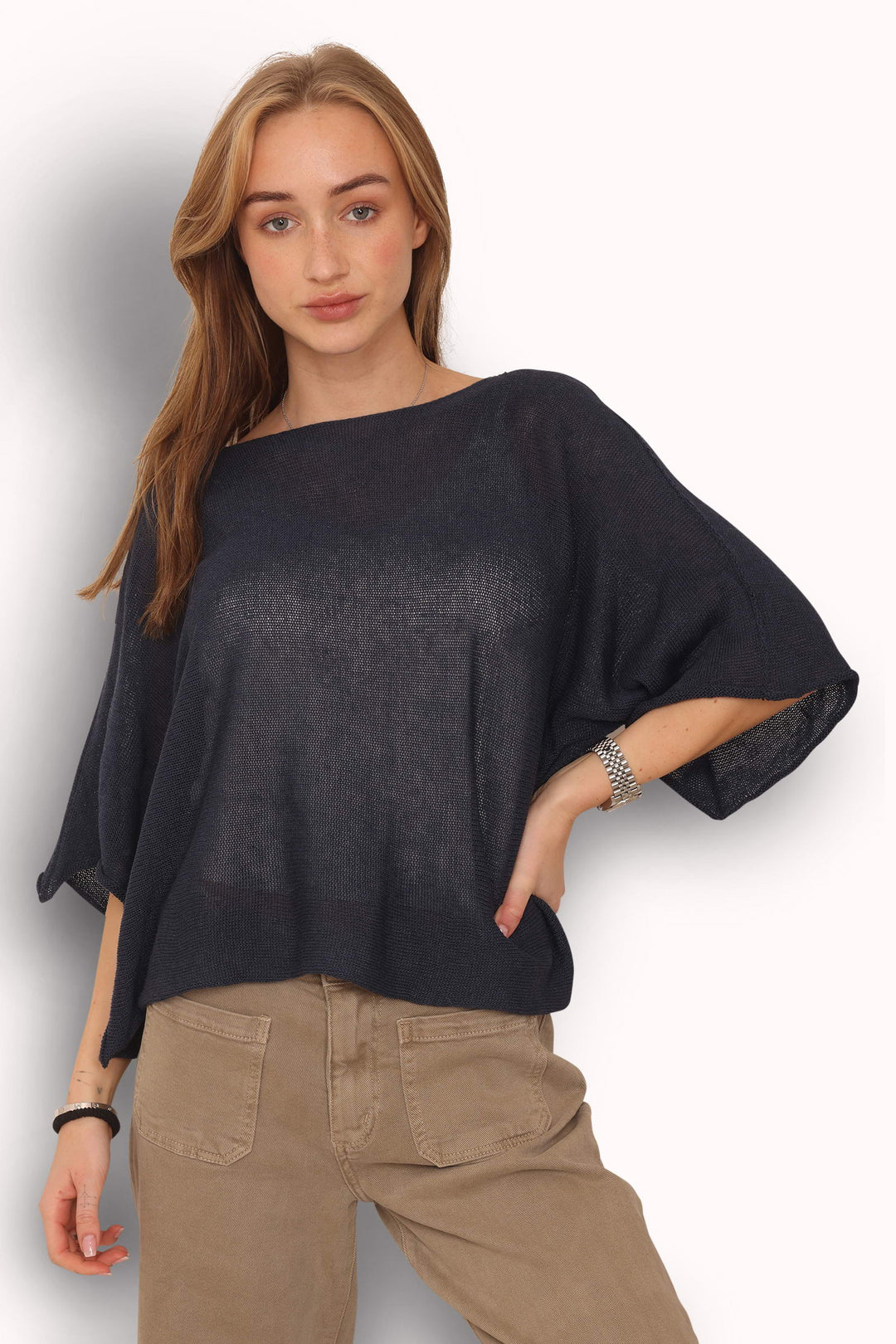 COPENHAGEN LUXE Lightweight Cotton Knit Top Navy