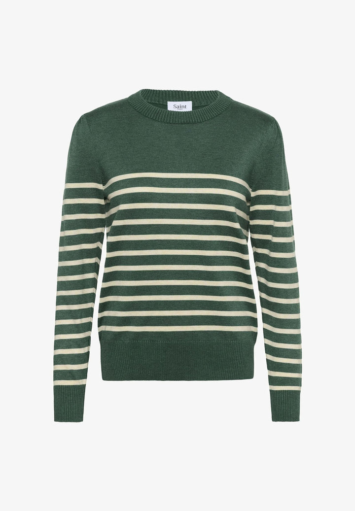 SAINT TROPEZ MilaSZ LS Stroped Pullover June Brown Rice Stripe