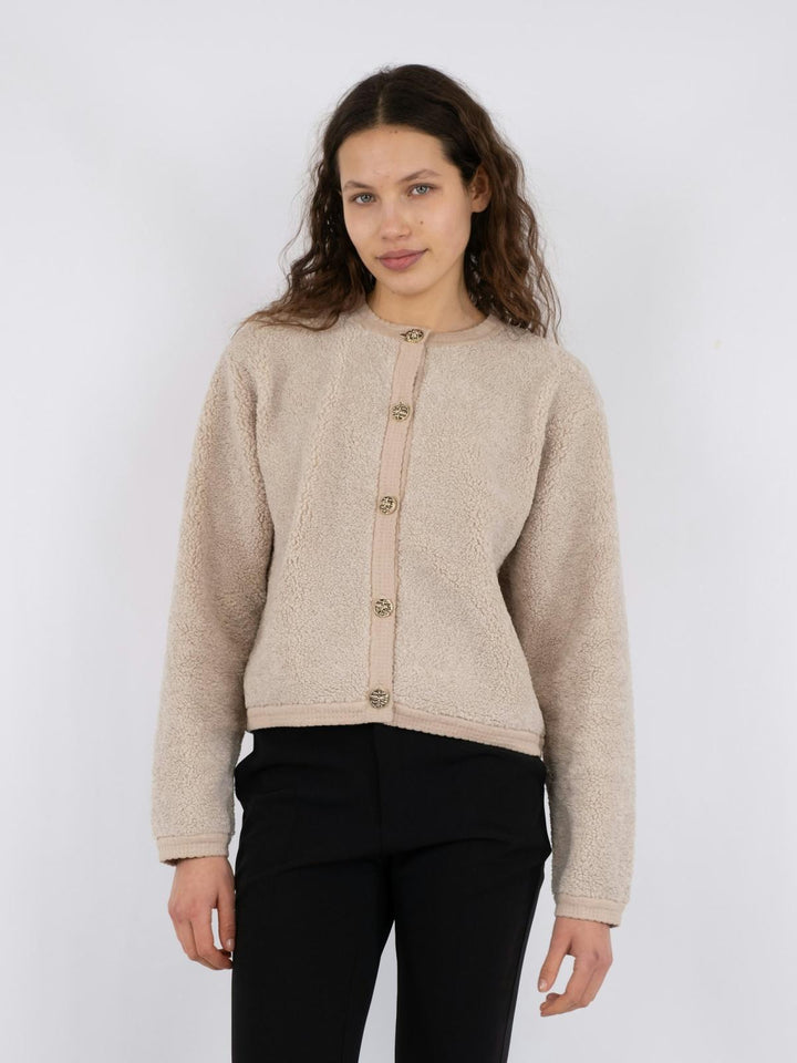 NEO NOIR Limo Fluffy Knit Cardigan Sand