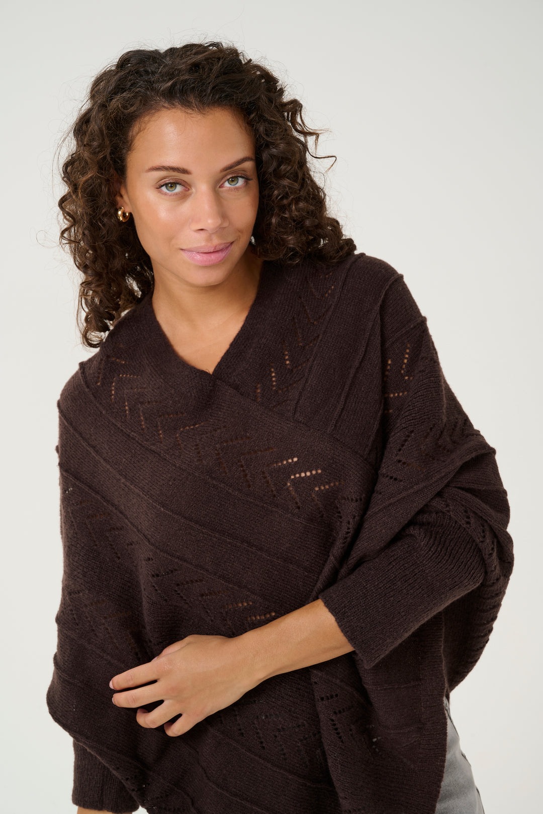 CREAM CRHoliday Knit Poncho Chocolate Plum