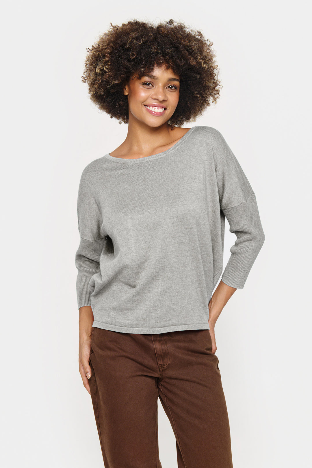 SAINT TROPEZ MilaSZ R-neck Pullover Pearl Grey Melange