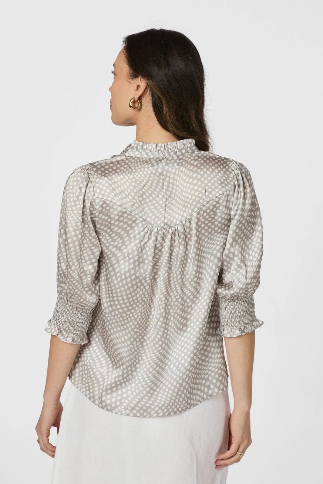 NEO NOIR Diana Vibrant Dot Blouse Light Taupe