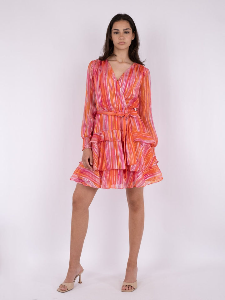 NEO NOIR Dennie Blurred Stripe Dress Orange