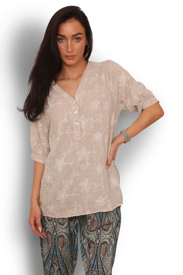 COPENHAGEN LUXE Cotton Shirt Linen Look Sand