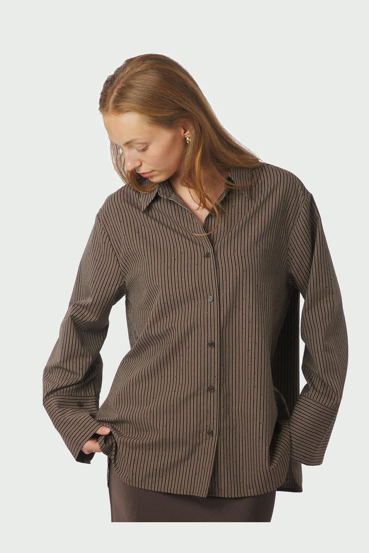 NEO NOIR Dita Striped Line Shirt Dark Brown