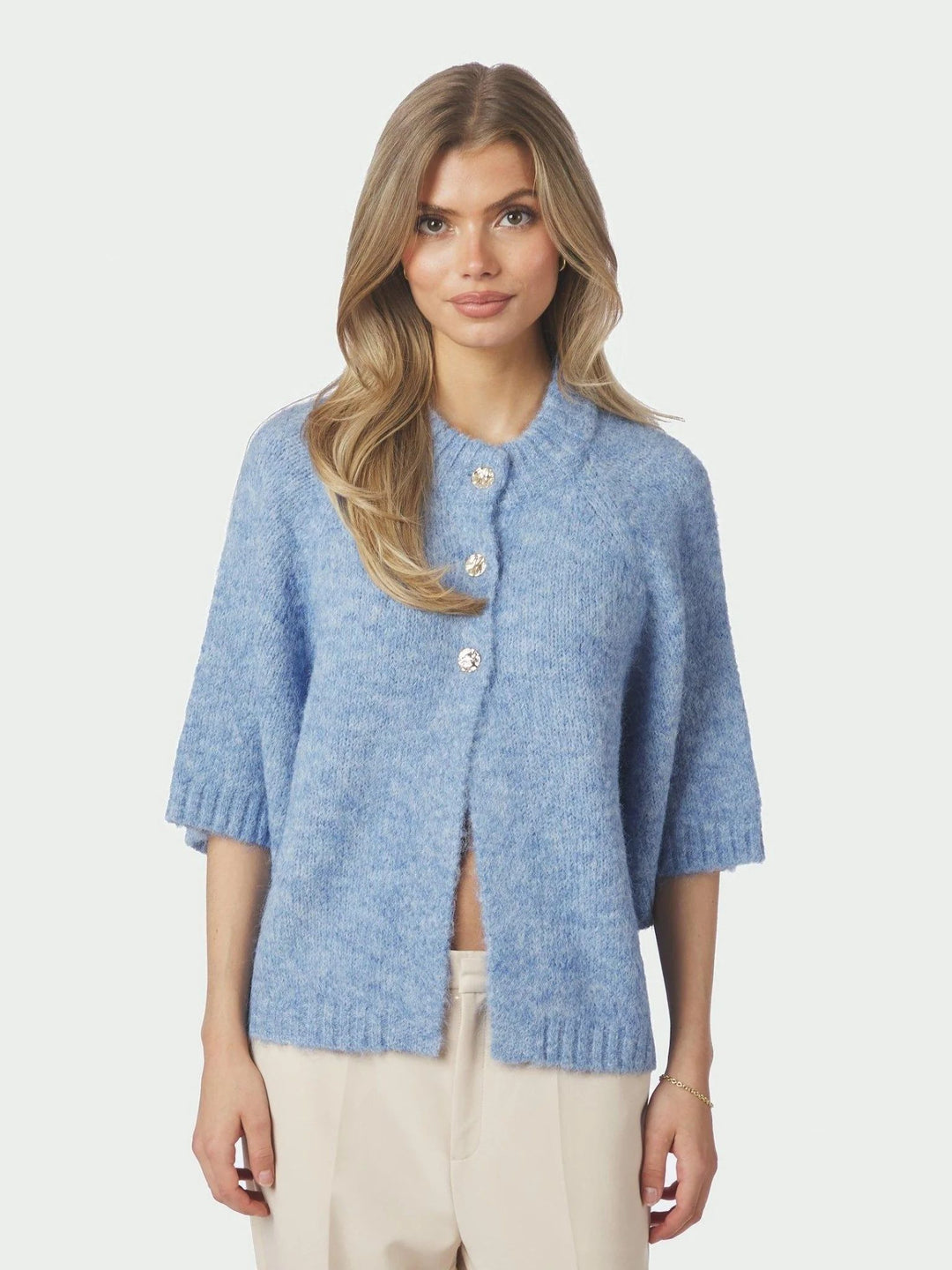 NEO NOIR Benuta Fluffy Knit Cardigan Dusty Blue