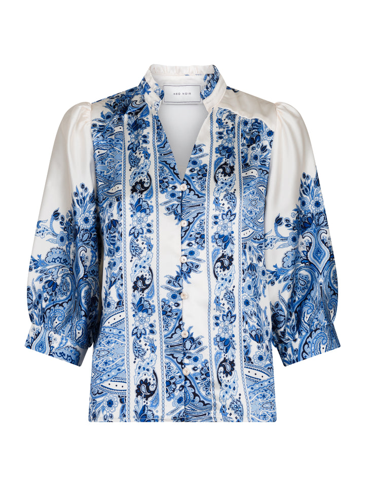 NEO NOIR Roselle Paisley Border Blouse Bright Blue