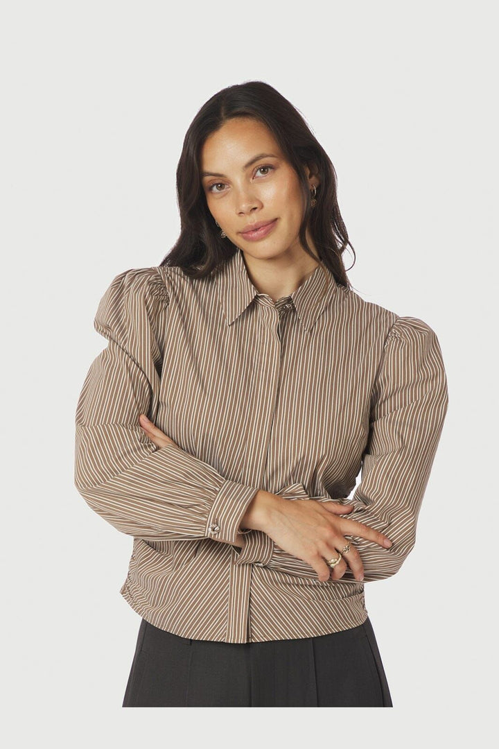 NEO NOIR Ritta Stripe Shirt Light Brown