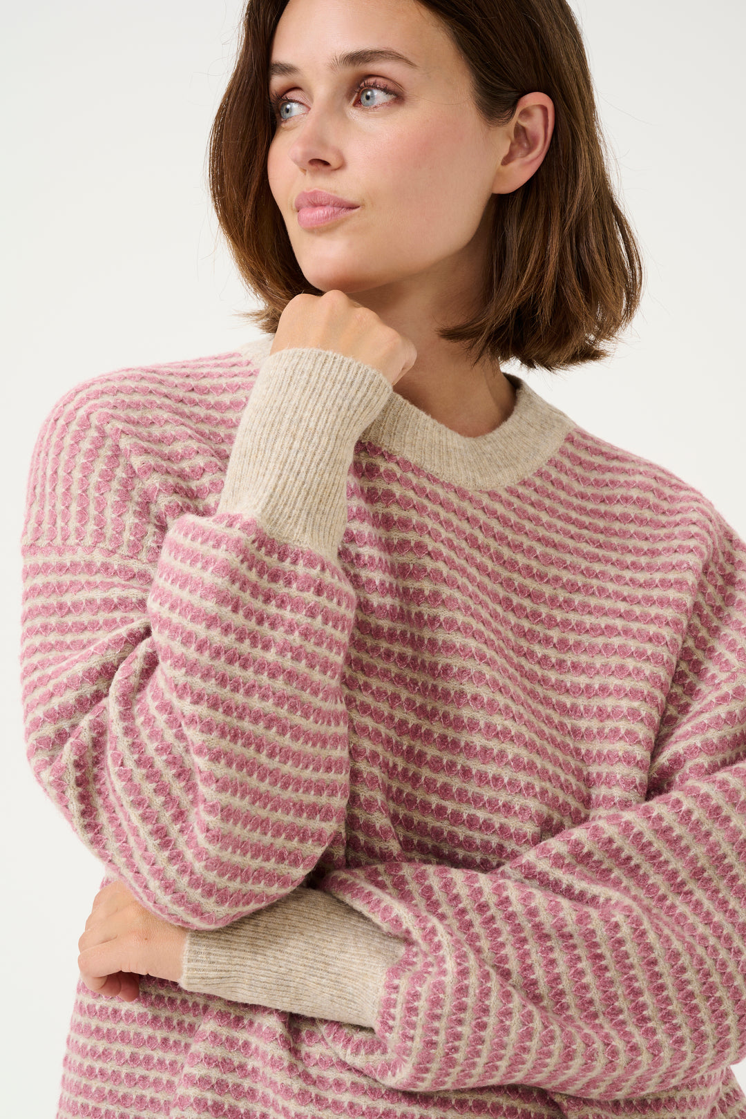 KAFFE KAellery Knit Pullover Feather Grey/Rose Struct