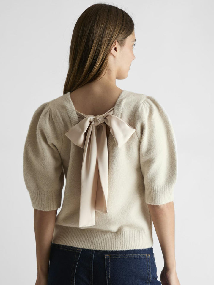 NEO NOIR Martha Bow Knit Tee Ivory