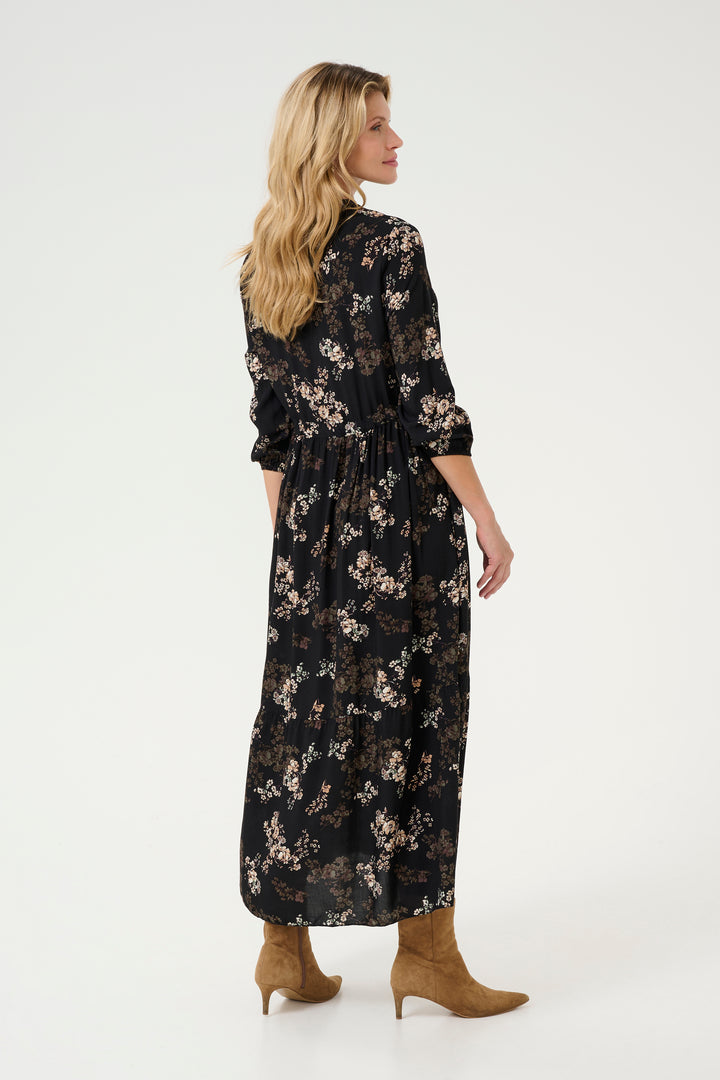 CREAM CRAlora Long Dress Black With Autumn Flowers