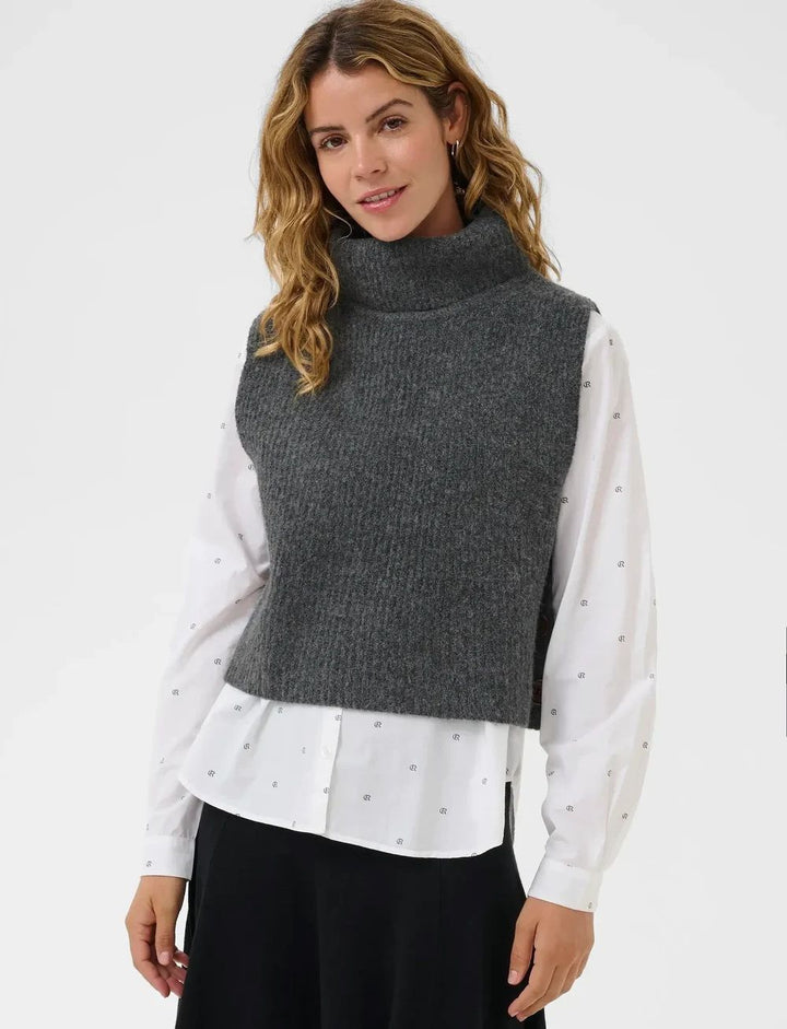 CREAM CRStarfi Short Knit Slipover Granite Gray Melange