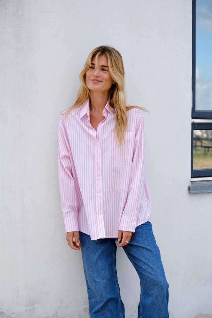 NEO NOIR Dalma Soft Stripe Stone Shirt Pink