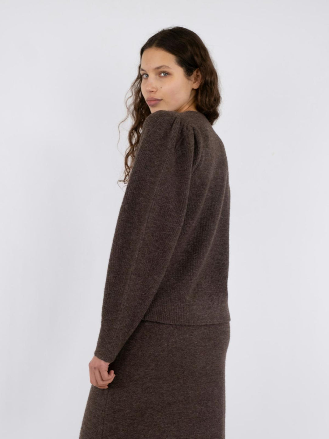 NEO NOIR Nuna Knit Cardigan Brown Melange