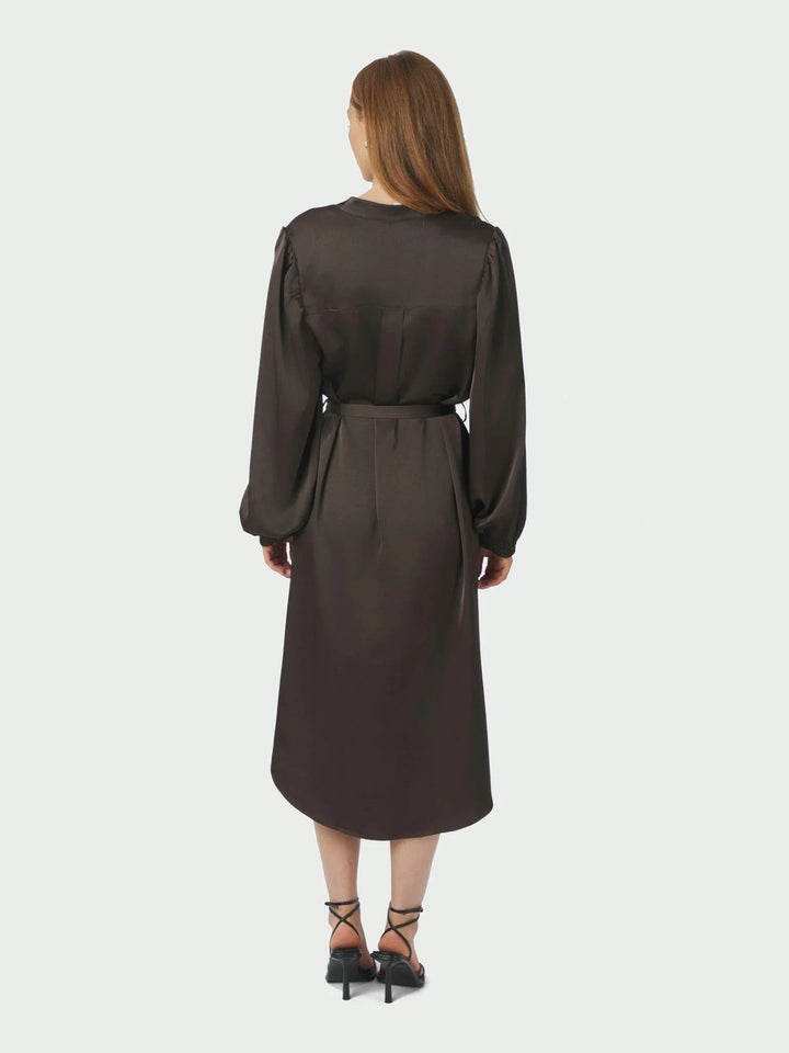 NEO NOIR Rolana Heavy Sateen Dress Dark Brown