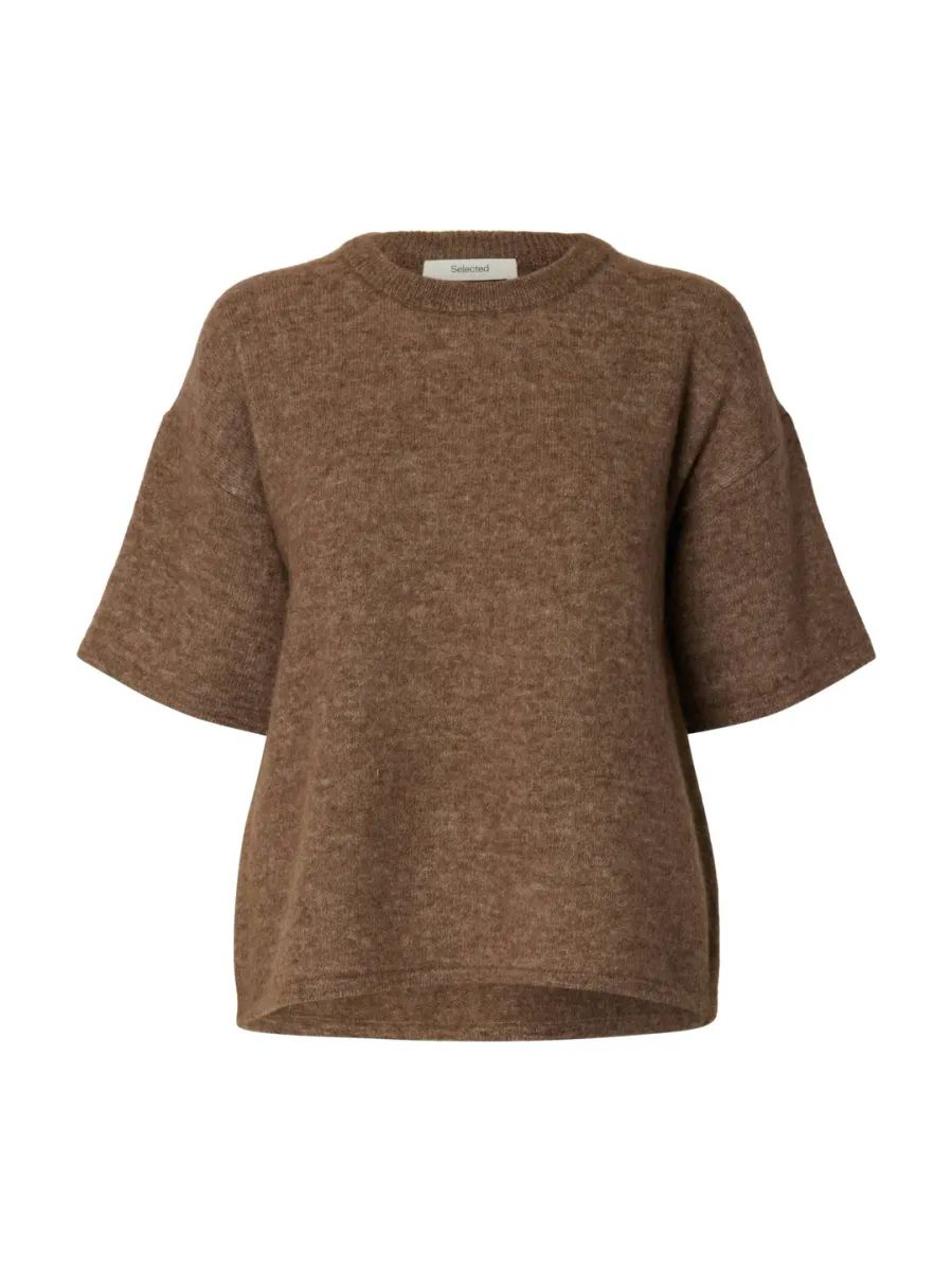 SELECTED Lulu 2/4 Knit O-neck Noos Knit Chocolate Chip
