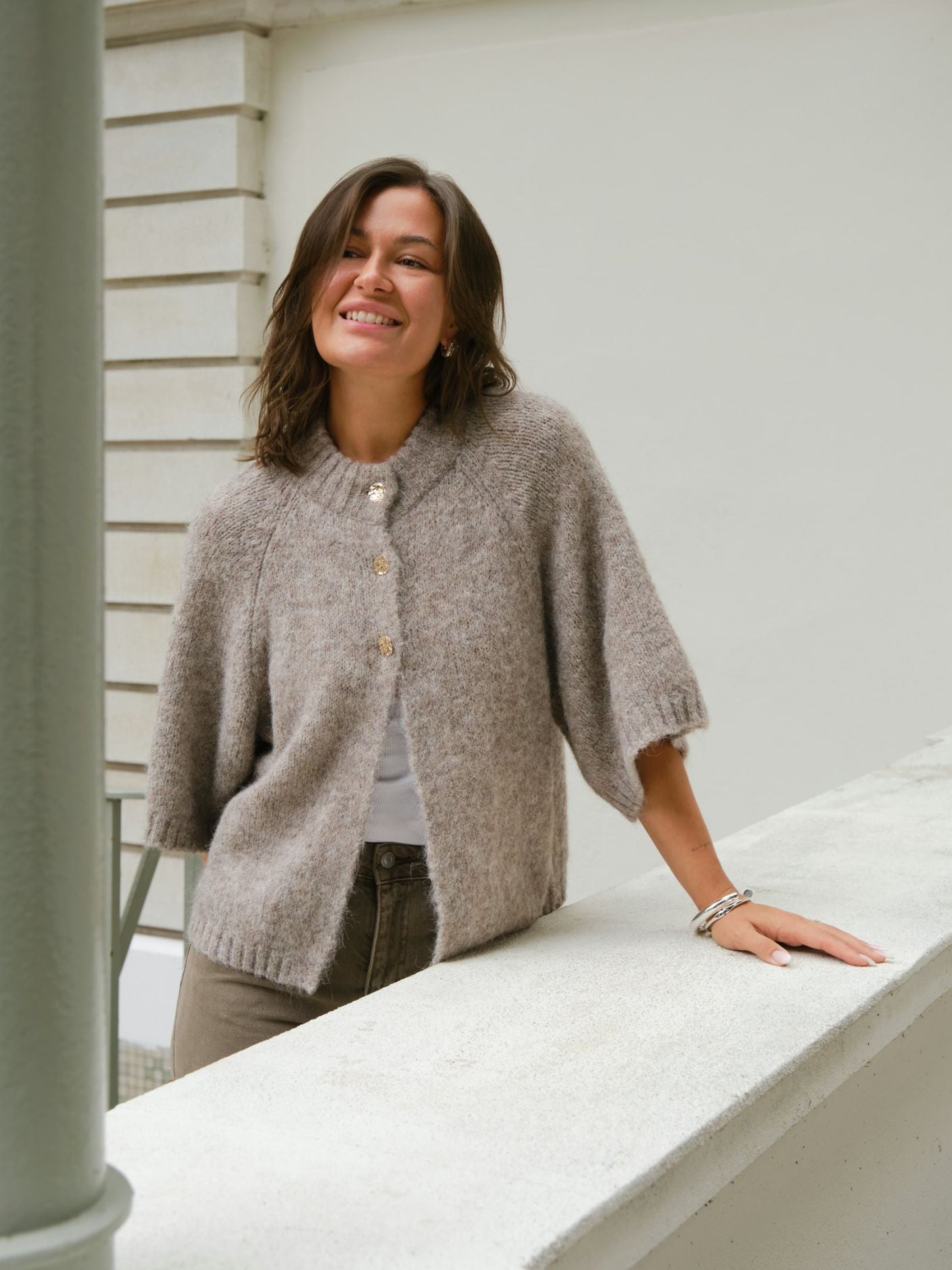 NEO NOIR Benuta Fluffy Knit Cardigan Beige Melange