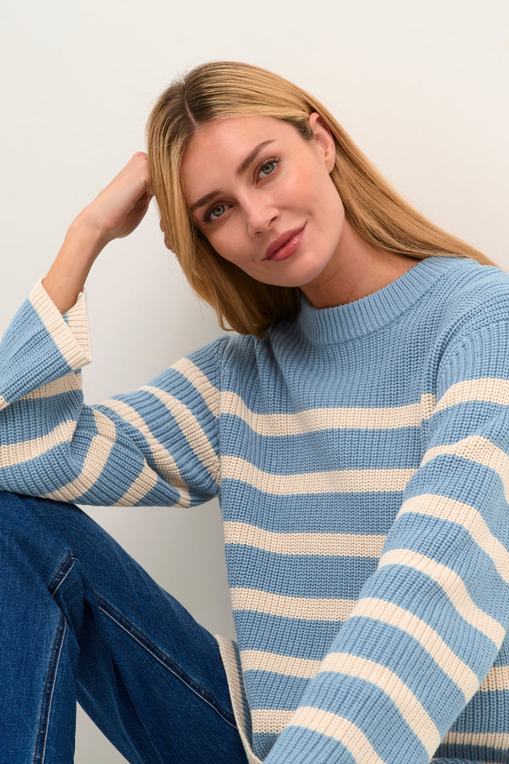 KAFFE KAcilla Knit Pullover Faded Denim/Sand Stripe