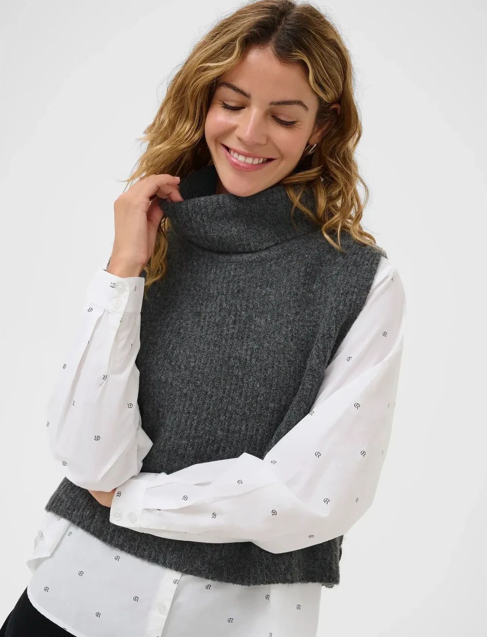 CREAM CRStarfi Short Knit Slipover Granite Gray Melange