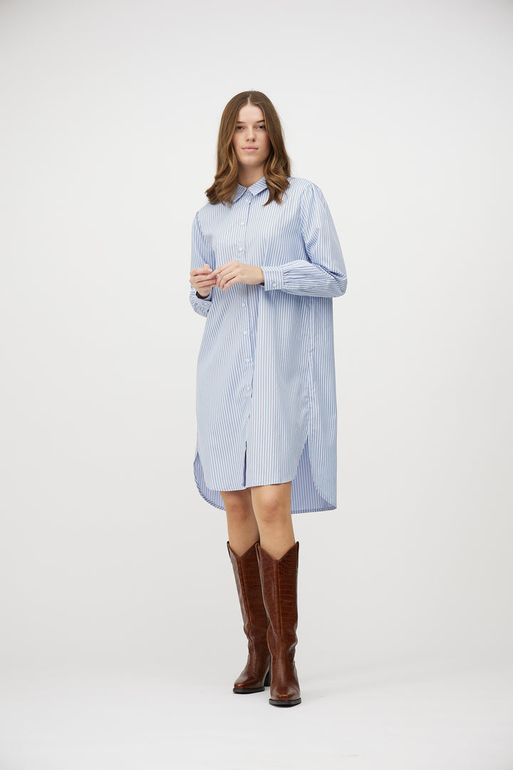 A-VIEW Sonja Long Shirt Light Blue-Caramel Stripe