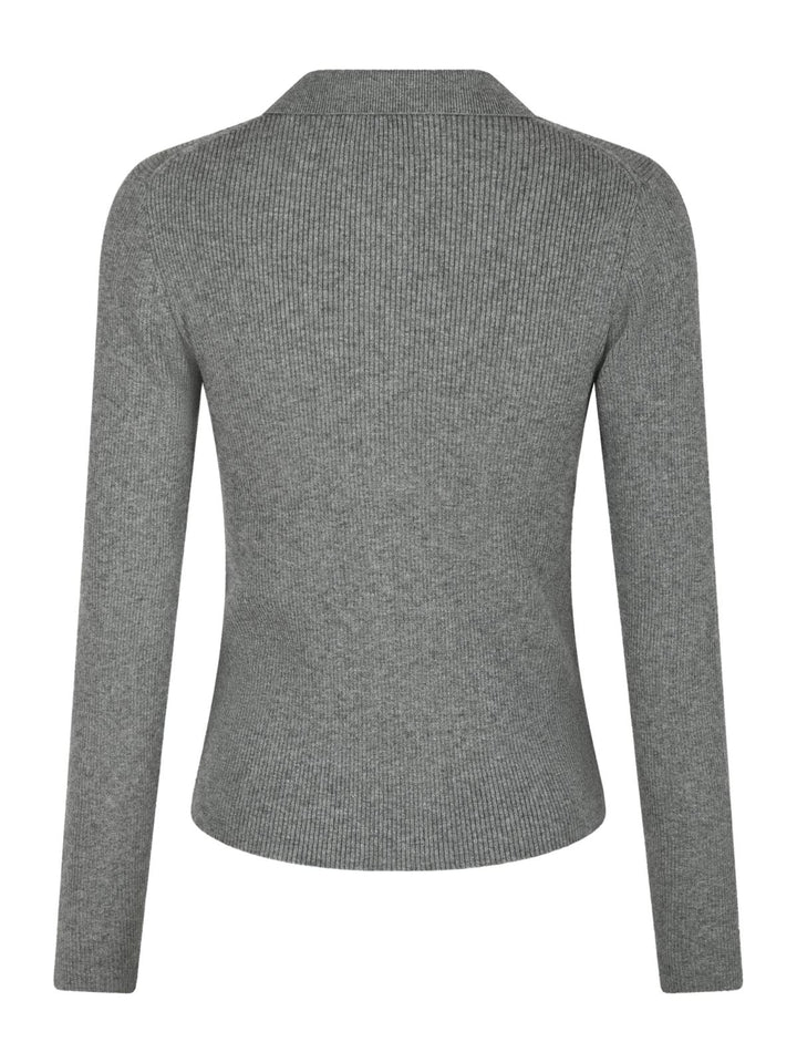 NEO NOIR Panama Knit Blouse Dark Grey Melange