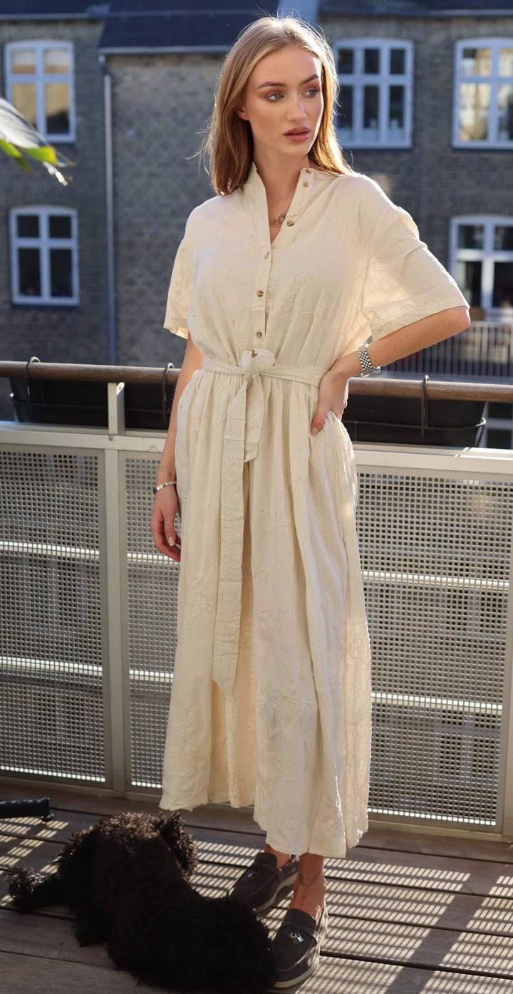 COPENHAGEN LUXE Long Linen Dress Embroidery Beige
