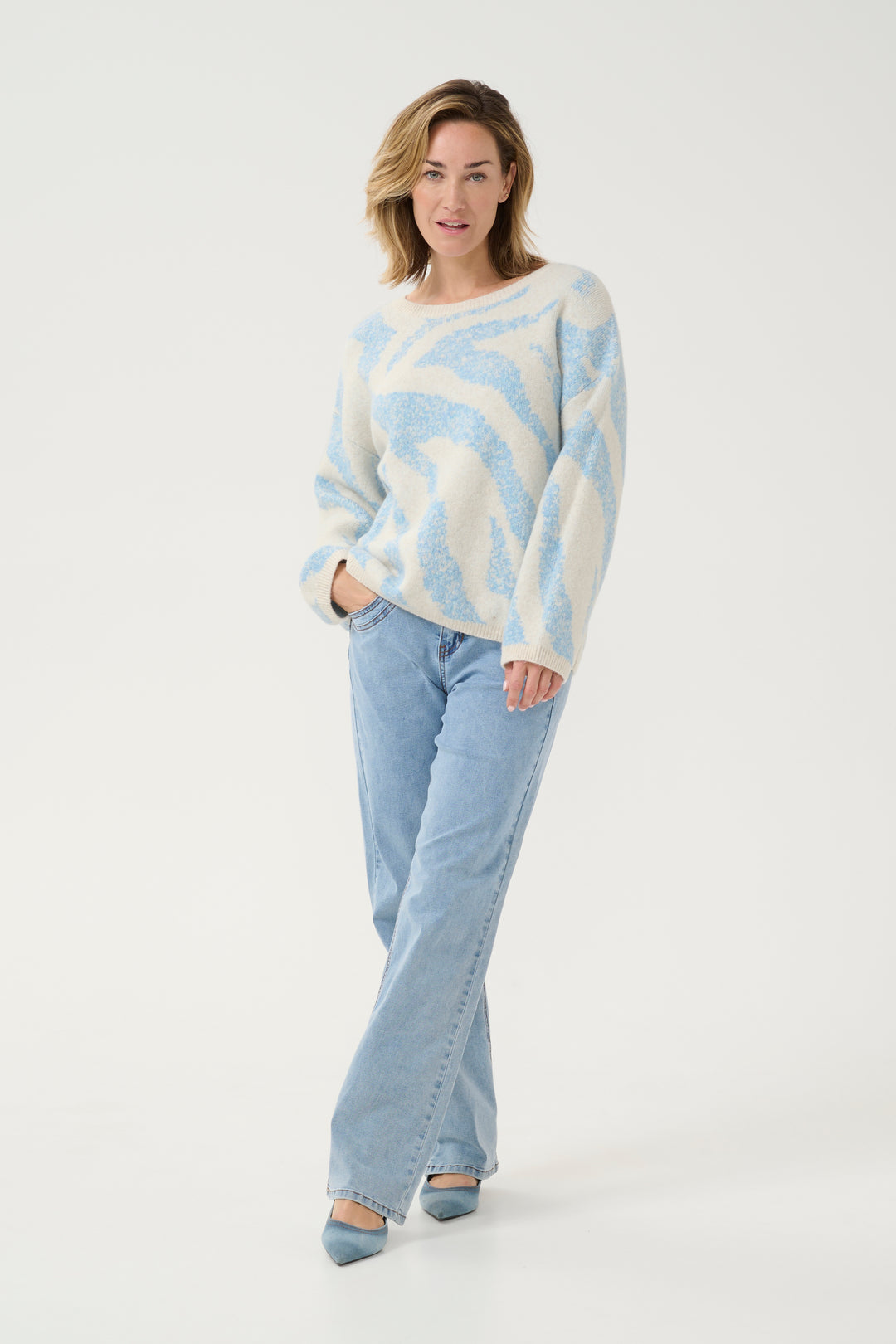 CREAM CRTemikka Knit Pullover Silver Lake Blue Animal Dot