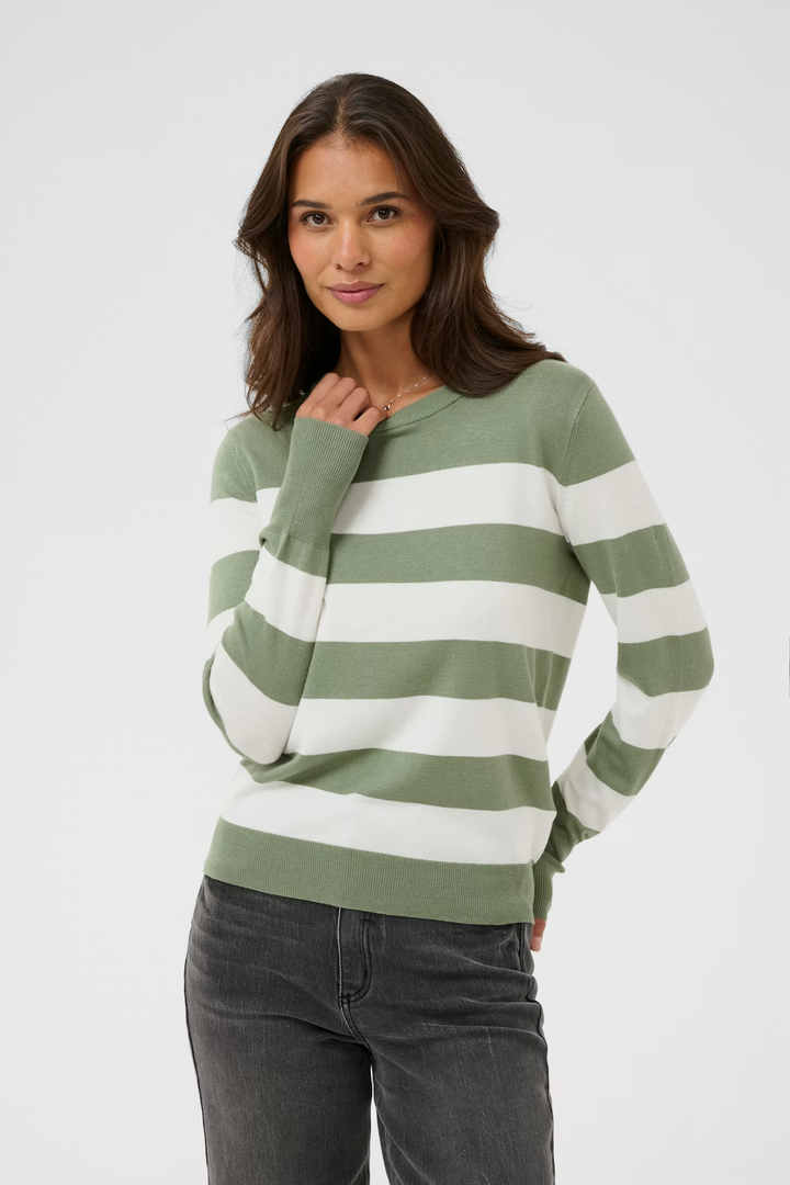 KAFFE KAlizza Striped Knit Pullover Seaspray / Chalk Wide Striped