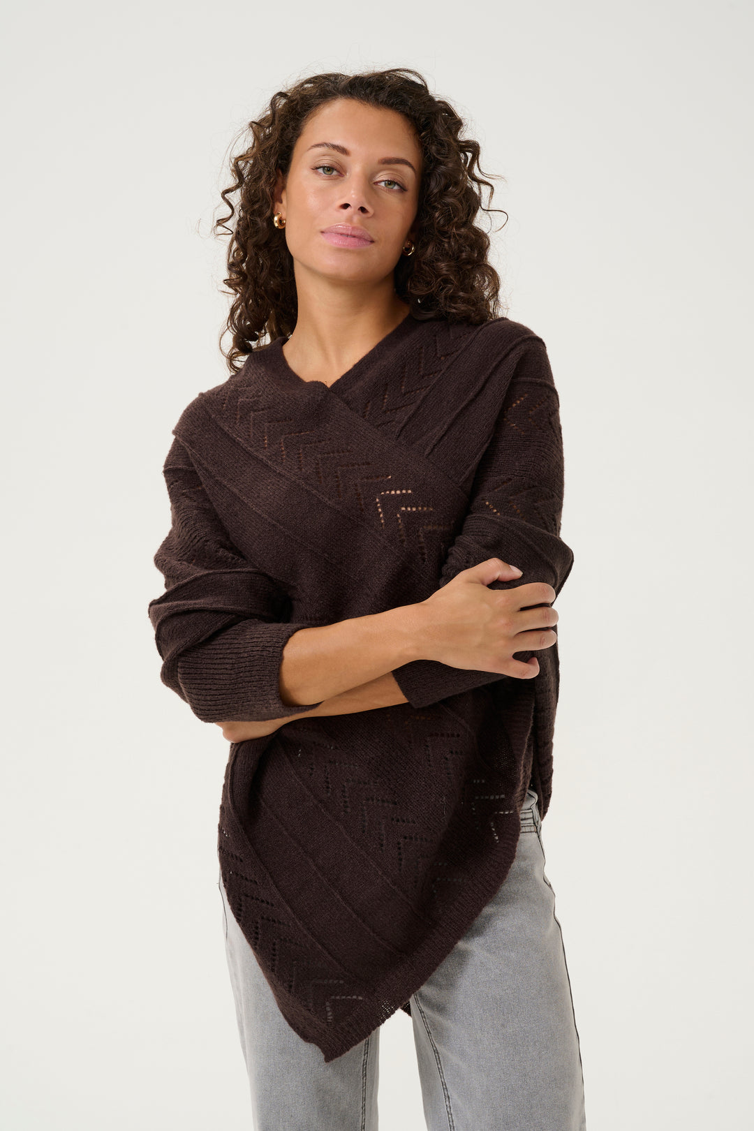 CREAM CRHoliday Knit Poncho Chocolate Plum