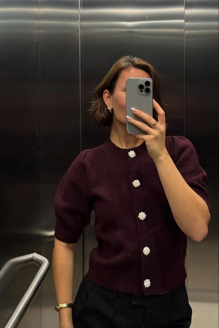 NEO NOIR Trudy Deco Knit Cardigan Wine